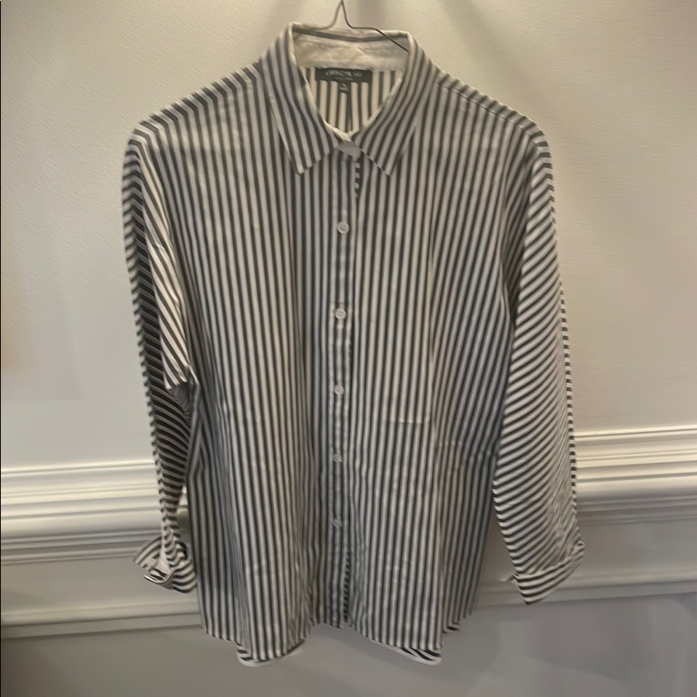 Lafayette 148 New York Black and White Casual Button Down Shirt
